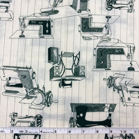 Fabric Traditions Other - Antique Sewing Machine Fabric 55" L X 44" W 1.5 Yard Green Monochrome Vtg 1993
